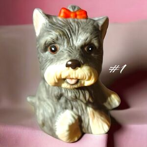 Vtg Homco Porcelain Yorkshire Yorkie Puppy Dog Figurine Gray Red Bow #1475